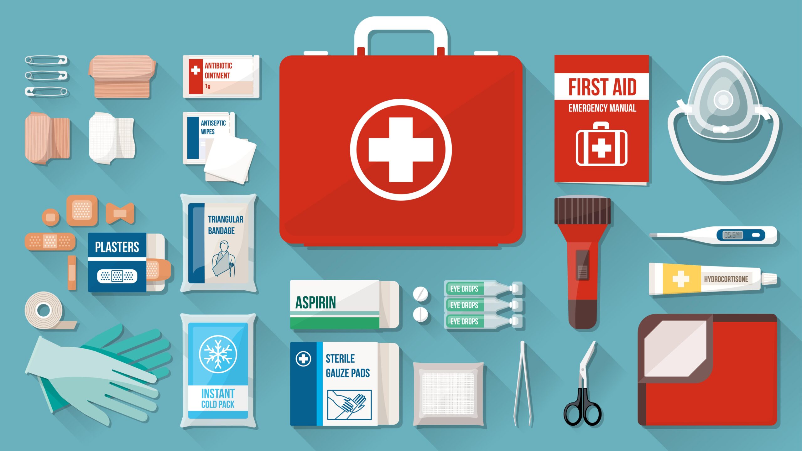 first aid instruments scaled